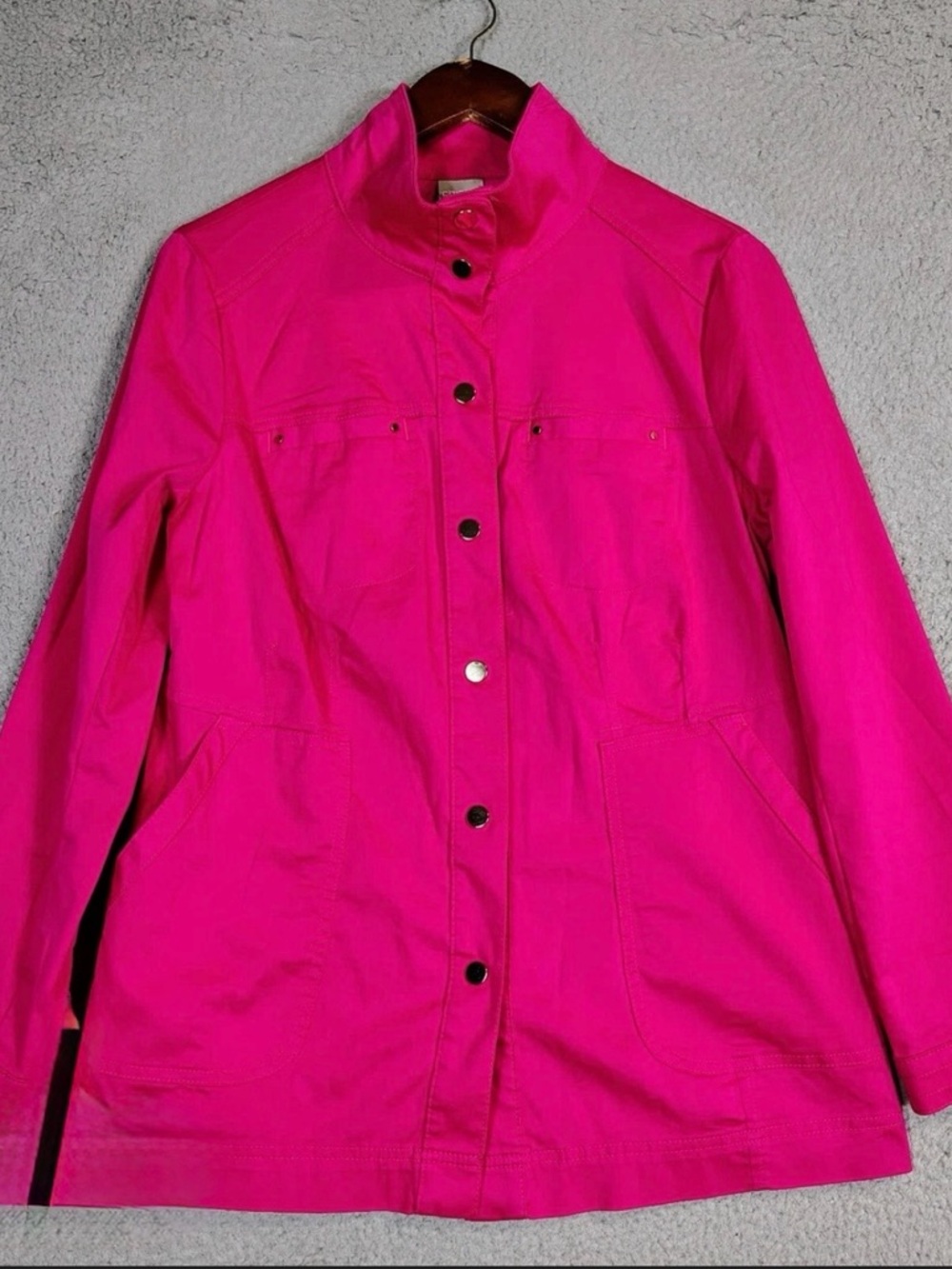 Chico's Womens S/4 Luxe Field Utility Jacket Hot Pink Snap-Front Casual Wear